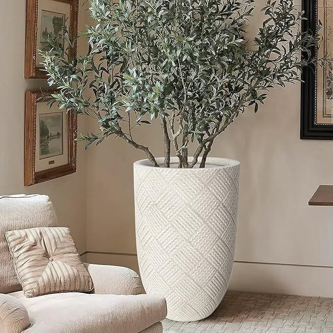 Oakrain Large Rustic Planters for Indoor Plants, 17" Tall Decorative Planter Pot with Drainage Hole, Modern Floor Vase for Home Decor, Living Room, Entryway, Washed Gray