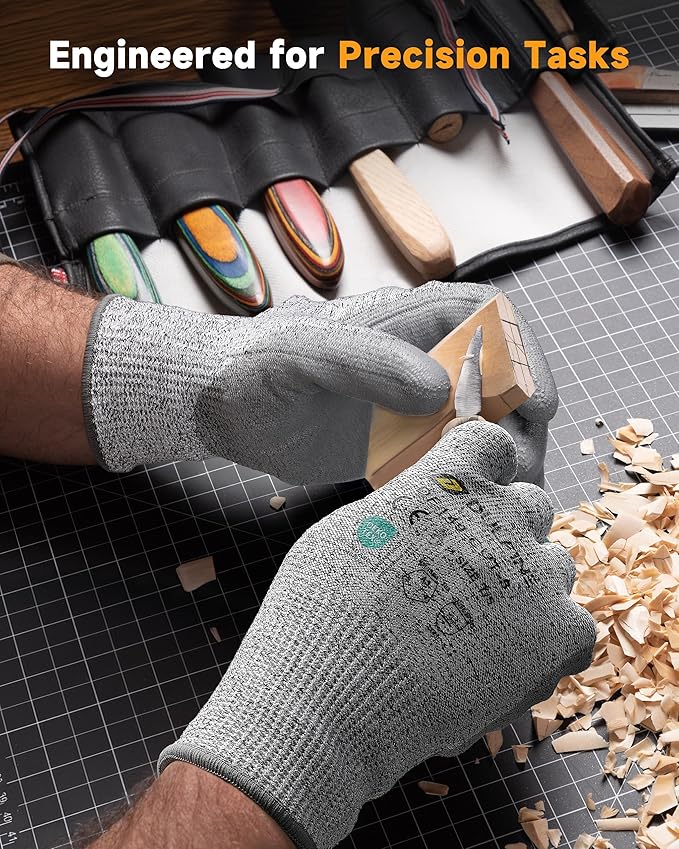 DULFINE ANSI A3 Cut Resistant Work Gloves for Men, 6 Pairs Pack PU Coated,Ideal for Wood working, Glass Cutting, Construction, Cargo Handling, Car Repair(XX-Large)