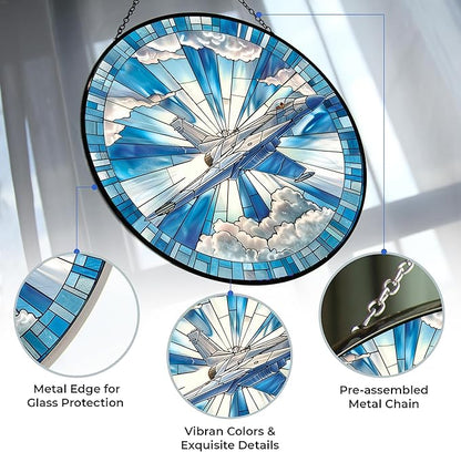 Air Force Jet Stained Glass Window Hanging Sun Catcher Halloween Haning Ornament Decoration Christmas Birthday Gifts for Lover and Friends