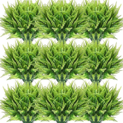 Janinka 40 Pcs Artificial Boston Fern Plants Fake Boston Fern Stems UV Resistant Faux Plants Artificial Outdoor Plastic Bushes Bulk for Hanging Office Porch Window Home Decor