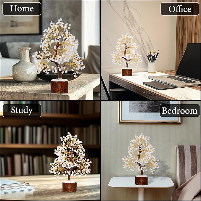 Clear Quartz Tree of Life for Home, Office, and Desk Décor | Handmade Bonsai for Clearity, Positive Energy & Focus | Perfect Concentration Gift for Mom