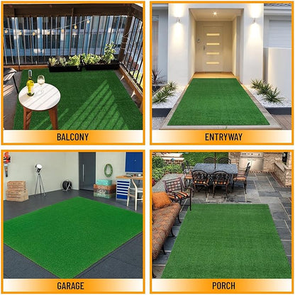 Ottomanson Artificial Grass Turf 5'3" x 8'2" Indoor Outdoor Faux Grass Rug with Drainage Holes, Customizable with Extra Long Size Options, Perfect for Patio Lawn Balcony Weddings Photoshoot Backdrop