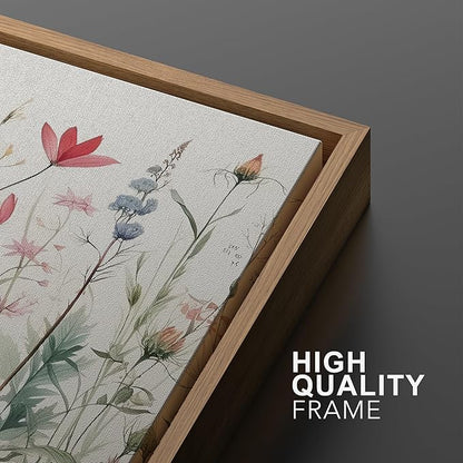 Ashbrook Framed Canvas Print Wall Art Set Garden Forest Wildflowers Nature Wilderness Illustrations Modern Art Decorative Floral Botanical Minimal Calm/Relax/Cozy for Bedroom - 16"x24"x3 NATURAL