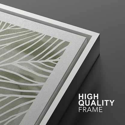 Ashbrook Framed Canvas Print Wall Art Set Abstract Jungle Green Pastel Plants Nature Wilderness Illustrations Modern Art Rustic Chic Colorful for Living Room, Bedroom, Office - 16"x24"x3 White