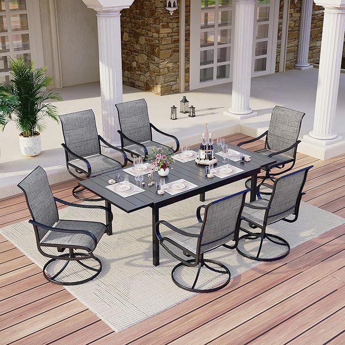 MFSTUDIO Expandable Patio Table and Chairs Set, Outdoor Dining Set for 6 with Swivel Chairs, Patio Dining Set for Deck/Backyard/Poolside/Garden