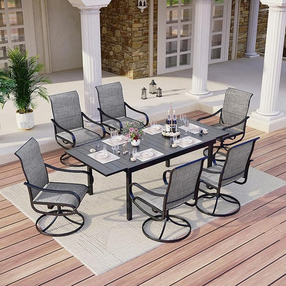 MFSTUDIO Expandable Patio Table and Chairs Set, Outdoor Dining Set for 6 with Swivel Chairs, Patio Dining Set for Deck/Backyard/Poolside/Garden
