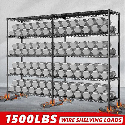 5 Tier Storage Shelves Metal Shelving Unit Load 1500LBS,Adjustable Wire Shelving Pantry Shelves for Storage,Kitchen Shelves Storage Rack for Commercial Garage Shelving Heavy Duty,61.7"W*72.4"H*15.8"D