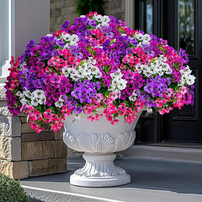 Artificial Pansies Flowers Outdoor Fake Plants - 16 Bundles UV Resistant No Fade Faux Shrubs Plastic Greenery Home Garden Porch Patio Decoration (16, Mixed01)