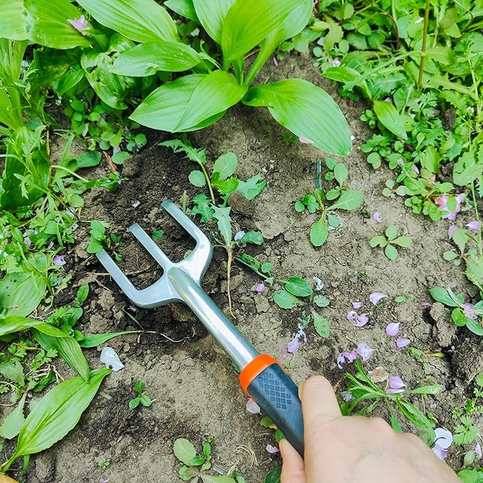 Gardening Tool Set Including Hand Trowel, Transplant Trowel, Cultivator Hand Rake, Pruning Shears and Weeder, Non-Slip Rubber Grip (4 pcs Orange)