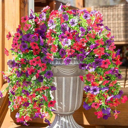 HyeFlora Artificial Flowers for Outdoors Decoration, 2Pcs Fake Hanging Spring Summer Decor, Purple and Hotpink Realistic Plants, UV & Fading Resistant Silk Flower for Porch Patio Balcony Planter Yard