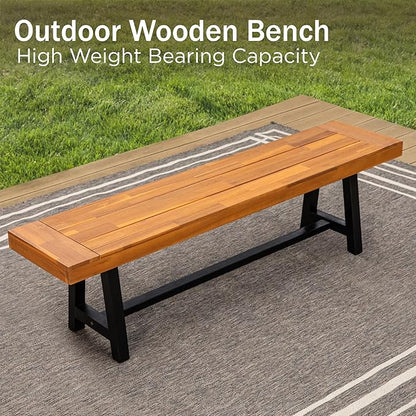 PHI VILLA Outdoor Acacia Wood Bench, 63" Long Patio Wooden Picnic Bench for 3 People, Backless Oil Finished Teak Furniture for Garden, Porch, Yard