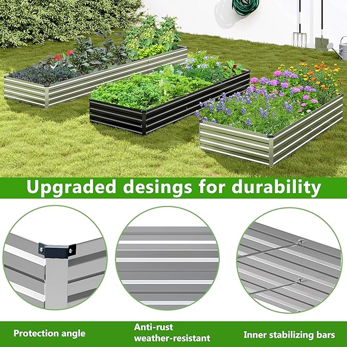 2PCS 6x3x1ft Galvanized Metal Raised Garden Bed Kit,Outdoor Planter Box Vegetables,Flowers,Herbs Durable Rust-Resistant Patio Gardening Beds,Silver