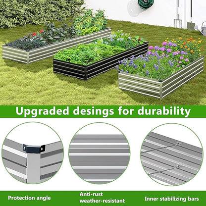 2PCS 7x3x1ft Galvanized Metal Raised Garden Bed Kit,Outdoor Planter Box Vegetables,Flowers,Herbs Durable Rust-Resistant Patio Gardening Beds,Silver