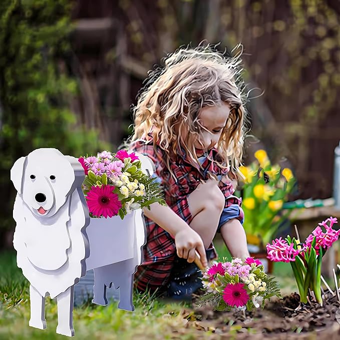 Great Pyrenees Dog Planter Plant Pots,Cute Dog Flower Planter,Gifts for Pet Lovers,Unique Animal Plant Pots,Office,Indoor Outdoor Garden Decor(9.45 * 6.02 * 13.39in)