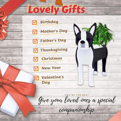 Boston Dog Planter Plant Pots,Cute Dog Flower Planter,Gifts for Pet Lovers,Unique Animal Plant Pots,Office,Indoor Outdoor Garden Decor(9.45 * 6.73 * 13.39in)
