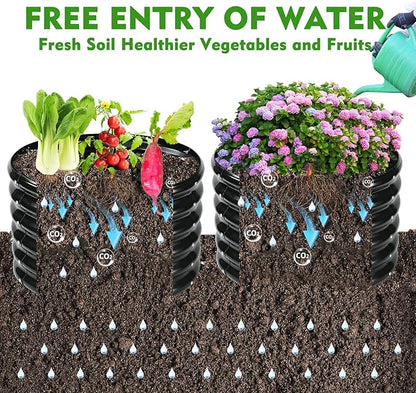 17" Tall Round Outdoor Garden Raised Garden Bed Kits-0.8MM Thick Metal Raised Planter Bed/Ground Planter Box for Variety of Flowers,Herbs,Vegetables,Trees (Black, 24 Dia X 16.5 inches)