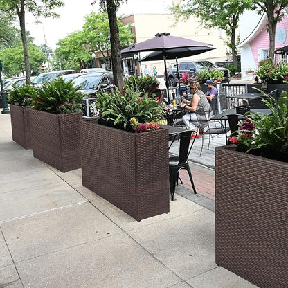 LEWIS&WAYNE Large Rectangular Block Planter Box Handmade Wicker Tall Planters for Outdoor Plants with Removable Liners Modern Planter for Indoor Outdoor Patio Deck - Brown, 32''x11''x24''