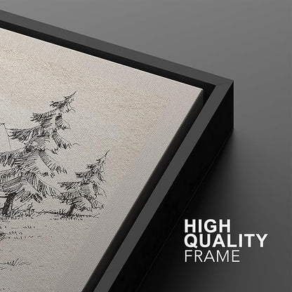 Ashbrook Framed Canvas Print Wall Art Set Vintage Country Forest Landscapes Nature Wilderness Illustrations Fine Art Floral Botanical Minimal Calm/Relax/Cozy for Bedroom - 16"x24"x3 BLACK