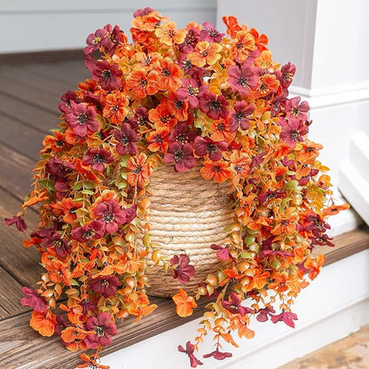 HyeFlora Artificial Autumn Flowers for Outdoors Fall Light Orange & Brown Daisy, Fake Hanging Decoration, 2Pcs Outside Decor, Realistic Plants, Silk Flower for Porch Patio Balcony Planter Yard