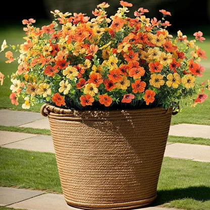 Artificial Fake Plants Flowers for Outdoor Spring Summer Decor,12 Bundles Faux Silk Daisy for Planter Pot Colorful UV Resistant Look Real for Front Door Porch Patio Outside Yard(Yellow Orange)