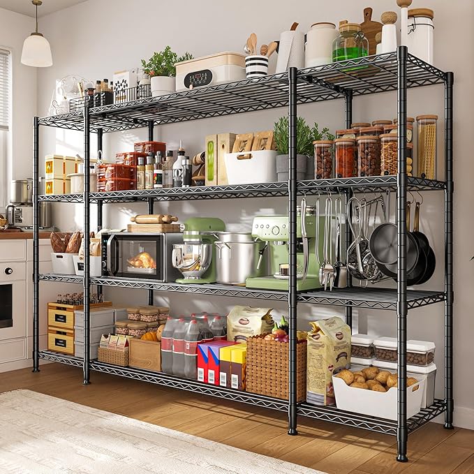 REIBII 78.4" W Storage Shelves 1500LBS Load, Metal Shelving Unit Heavy Duty Wire Shelving for Garage Storage Rack, Adjustable Metal Shelf for Pantry Commercial Kitchen Storage Shelves, 11.8''D x 59''H