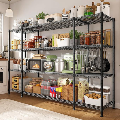 REIBII 78.4" W Storage Shelves Load 1500LBS, Metal Shelving 4-Tier Wire Shelving Unit Garage Shelving for Storage, Metal Shelves for Pantry Commercial Kitchen Garage, 11.8''D x 59''H,2P