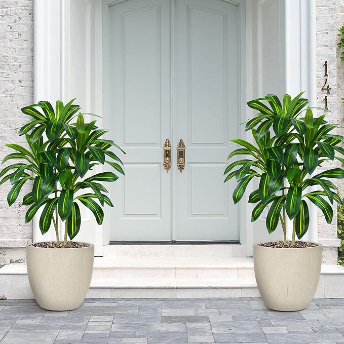 2 Pack Artificial Dracaena Tree-4FT Fake Plants with White Planter-Artificial Plants Indoor Floor Plant in Pot-Tropical Fake Yucca Potted Tree for Home Office Living Room Decor