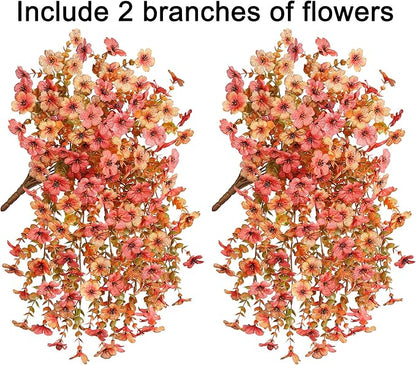 HyeFlora Artificial Flowers for Outdoors Fall Decoration, 2Pcs Fall Orange Yellow Hanging Flowers with Autumn Eucalyptus Leaves Faux Silk Flower Decor for Home Porch Patio Balcony Planter Yard
