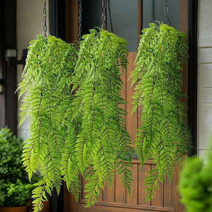 Faux Haning 2PCS 49IN Fake Fern Wall UV Resistant Artificial Fake Ivy Faux Greenery Plants for Patio Porch Plastic Plants for Indoor Outdoor