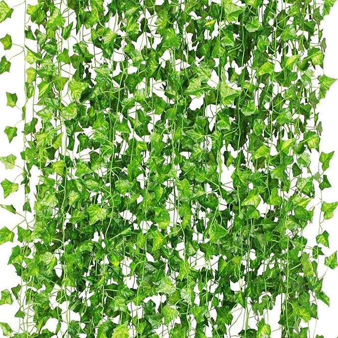 CQURE 120Pack 420Ft Artificial Ivy Fake Vines,Ivy Garland Greenery Garland Fake Hanging Plants Vines Aesthetic Green Leaves for Bedroom Wedding Party Garden Wall Room Decor