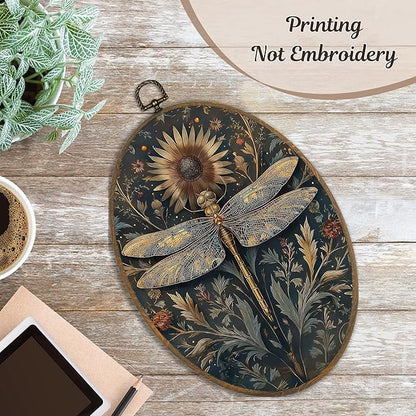 LKETW Vintage Moody Butterfly Dragonfly Oval Wall Art Decor, Dark Cottagecore Oval Canvas Hanging Decor, Rustic Wildflower Insect Wall Decorations for Home Living Room Bedroom, 8.6x11.4 Inch Set of 2