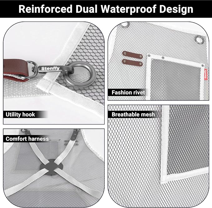 Waterproof Work Apron for Chefs, Hair Stylists, Artists, Gardeners, Adjustable, Multi-Pockets, TPU Mesh Fabric, Plus Size