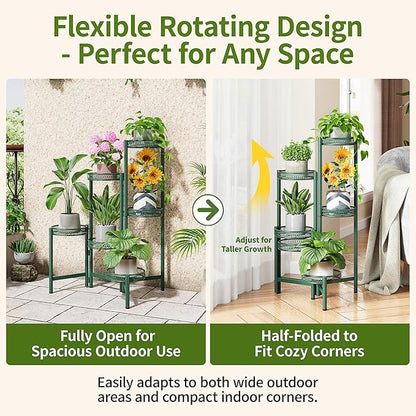 Metal Plant Stands Indoor Outdoor, 6 Tier Plant Stand Corner Plant Shelf, Folding Tall Plant Rack, Heavy Duty Iron Flower Display Holder Stand for Living Room Patio Porch Balcony - GreenFlower