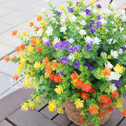 Artificial Flowers Outdoors, 12 Bundles Not-Fading Fake Flowers UV-Anti Faux Plastic Mix-Colored Plants for Indoor & Outdoor Porch Garden Vase Décor (4 Colors)