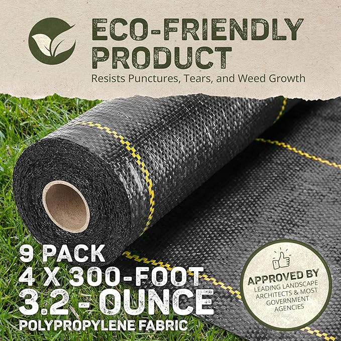 Dewitt 9-Pack Sunbelt Weed Barrier Fabric 3.2 oz, 4 x 300 Feet – Heavy-Duty Ground Cover Mat for Greenhouse Floors, Garden Rows, Raised Beds, Yard Gardening, and Outdoor Landscape Protection