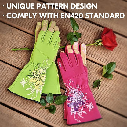 Vgo... 1-Pair Ladies' Synthetic Leather Gardening Gloves, Long Sleeves Gauntlet, Breathable & Grip Work Gloves, High Dexterity, Washable (Size M, Green, SL7445)