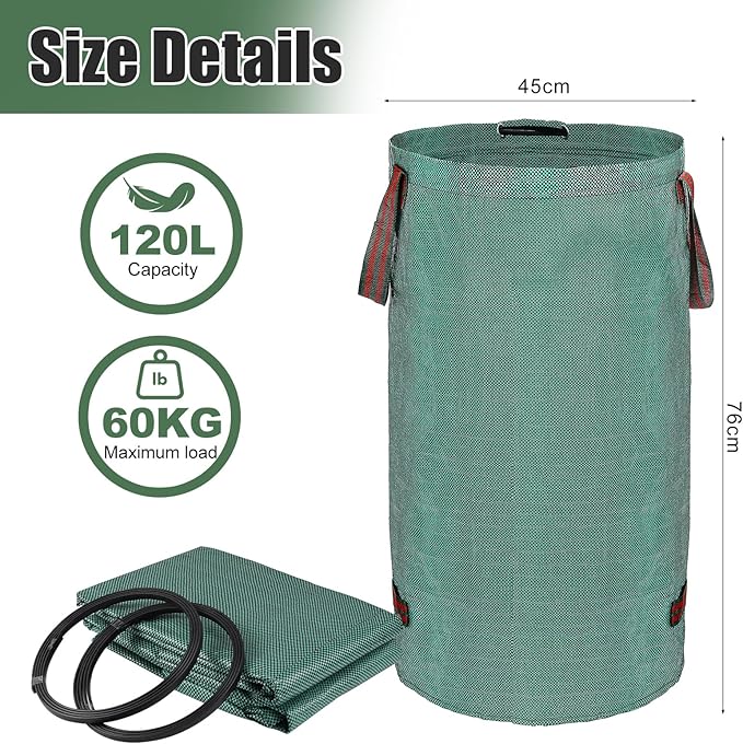 abcGoodefg 2 Pack 32 Gallon Lawn And Leaf Bags Havey Duty, Reusable Yard Waste Bags with Handle, Garden Bags With Gardening Gloves, Camping Yard Recycling Bag For Leaves