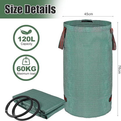abcGoodefg 2 Pack 32 Gallon Lawn And Leaf Bags Havey Duty, Reusable Yard Waste Bags with Handle, Garden Bags With Gardening Gloves, Camping Yard Recycling Bag For Leaves