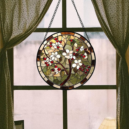 CRIS GIF Stained Glass Window Hanging - Hawthorn Tree Birth Flowers Suncatcher for Doors Garden Patio Sun Catchers Decor Christmas Mother's Day Birthday Gifts for Women Men Mom Nana Friend 15 in
