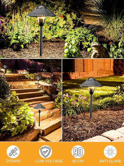 ZUCKEO Low Voltage Landscape Lighting LED Pathway Lights, 5W Landscape Path Lights 3000K Warm White 12-24V, Outdoor IP66 Ground Light for Garden, Walkway, Yard (12-Pack with Connector)
