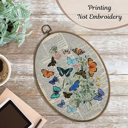 LKETW Vintage Butterfly Oval Wall Art Decor, Cottagecore Butterfly Floral Botanical Oval Canvas Hanging Decor, Retro Nature Moth Insect Wall Decorations for Home Bedroom Living Room, 8.6x11.4 Inch
