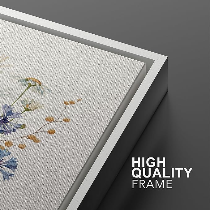 Ashbrook Framed Canvas Print Wall Art Set Pastel Flower Variety Nature Wilderness Illustrations Modern Art Decorative Floral Botanical Minimal Calm/Relax/Cozy for Bedroom - 16"x24"x3 White