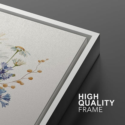 Ashbrook Framed Canvas Print Wall Art Set Pastel Flower Variety Nature Wilderness Illustrations Modern Art Decorative Floral Botanical Minimal Calm/Relax/Cozy for Bedroom - 24"x36"x3 White