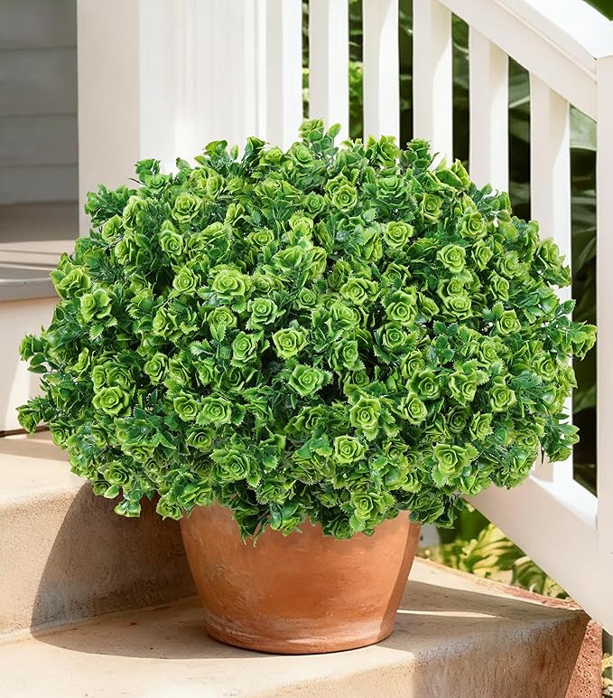Artificial Fake Outdoor Plants for Spring Summer Decoration, 12 Bundles Fake Plastic Roses UV Resistant Look Real Faux Plants for Planter Outside Front Door Porch Patio Balcony Garden Indoor Yard Urn
