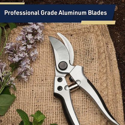 Bypass Pruning Shears for Gardening - 8” Heavy Duty Garden Shears - Spring-Loaded Snap Catch and Ergonomic Grips - Ultra Sharp Rust Resistant Trimming Scissors - Gardening Tools by Kings County Tools