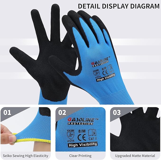 Work Gloves MicroFoam Nitrile Coated-12Pairs,Seamless Knit Nylon Gloves,Blue Work gloves
