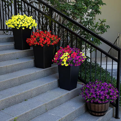 Artificial Faux Flowers for Outdoor 16 Bundles Boxwood Fake Morning Glory for Planter,UV Resistant Fake Flowers for Home Porch Patio Outside（4 Color）