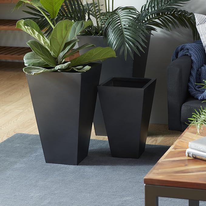 Deco 79 Metal Geometric Indoor Outdoor Planter Light Weight Minimalistic Large Planter Pot with Tapered Base, Set of 3 Planters 17", 21", 25"H, Dark Gray