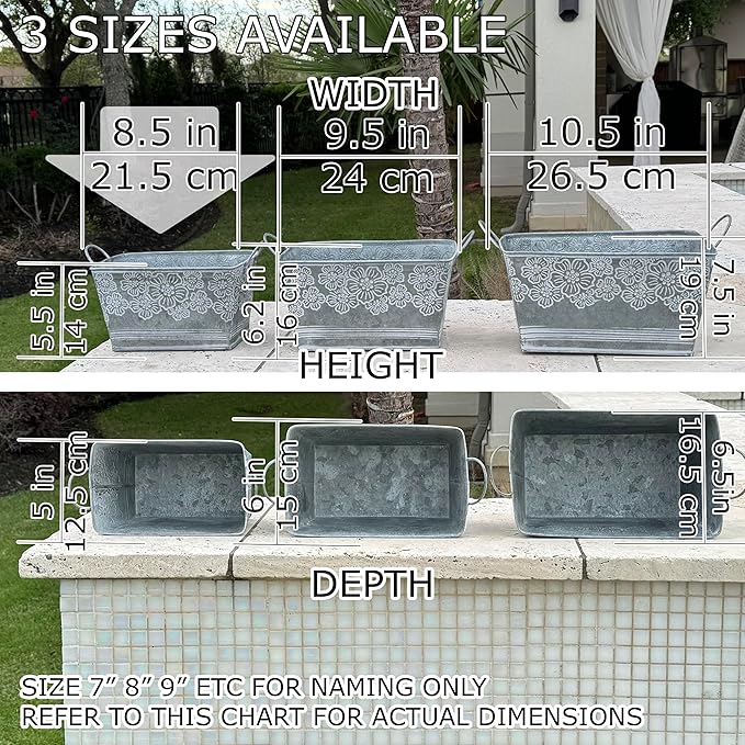 allgala Galvanized Planter Pot Indoor and Outdoor Decoration-Rectangle Grey-7"-HD88317