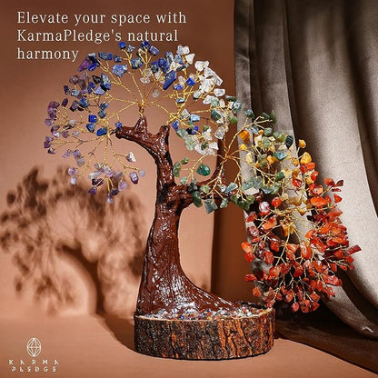 KARMAPLEDGE Crystal Tree of Life 7 Chakra Healing Crystal Trees for Home, Office Desk Decor, Handmade Bonsai Trees for Positive Energy, Money, Good Luck Birthday Gifts for Women, Mom (500 Beads)
